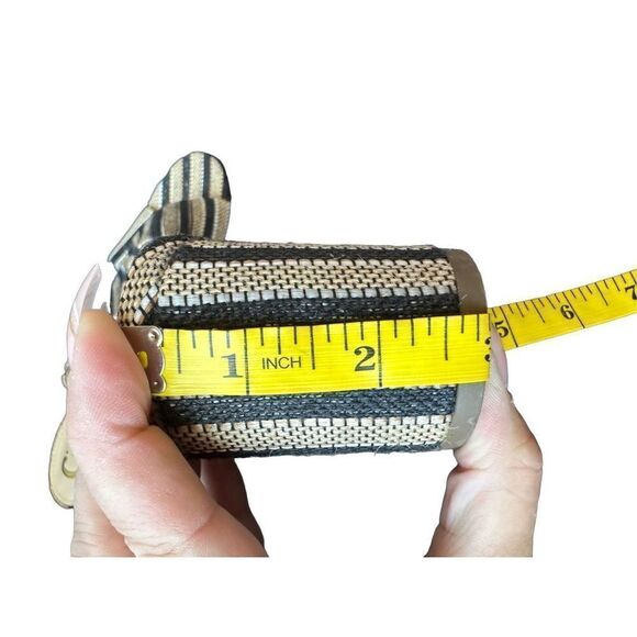 Sam Edelman Black and Tan Rattan Weave Slide Sandals - Picture 7 of 11